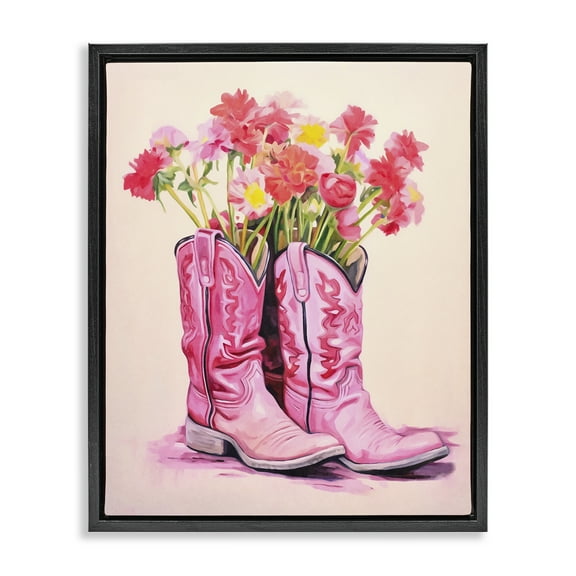 Stupell Industries Pastel Western Whimsy Botanical & Floral Painting Black Floater Framed Canvas Art Print Wall Art, 17 x 21