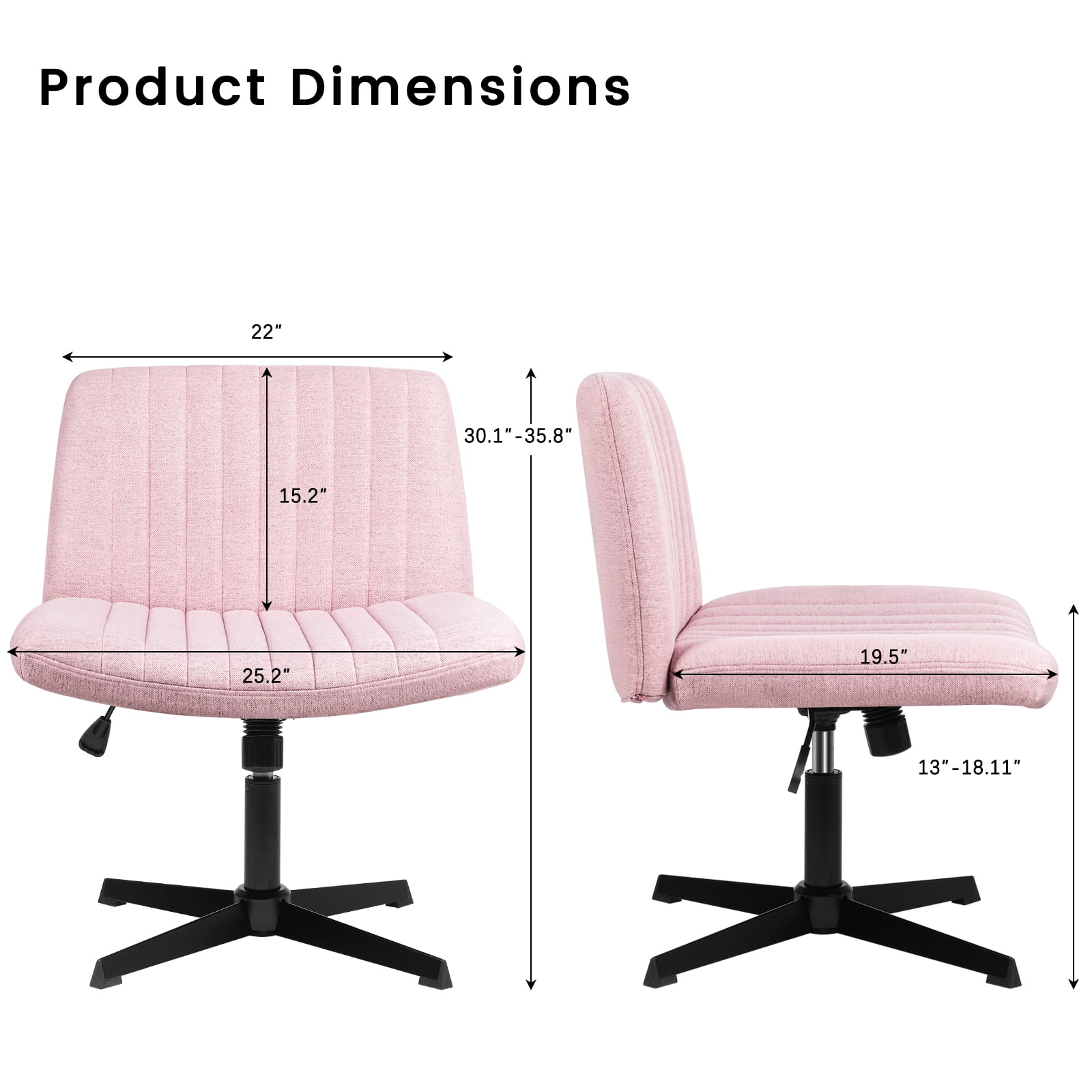 Waleaf Armless Office Desk Chair No Wheels,Fabric Padded Modern Swivel Vanity Chair,Height Adjustable Wide Seat Computer Chair
