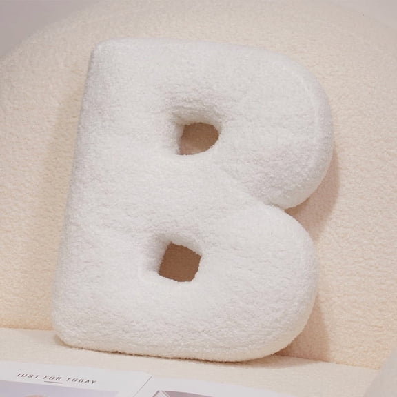 15.7" Soft Velvet White Letter Pillow English Alphabet A to Z Letter Decorative Throw Pillow for Bedroom Living Room Decor,B