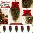 thumbnail image 2 of Artificial Christmas Hanging Swags 27 Inch Faux Norfolk Pine Teardrop Ornament with Bells, Bowknot and Red Berries for Xmas Front Door Stairs Fireplace Home Holiday Indoor Outdoor Decor, 2 of 7