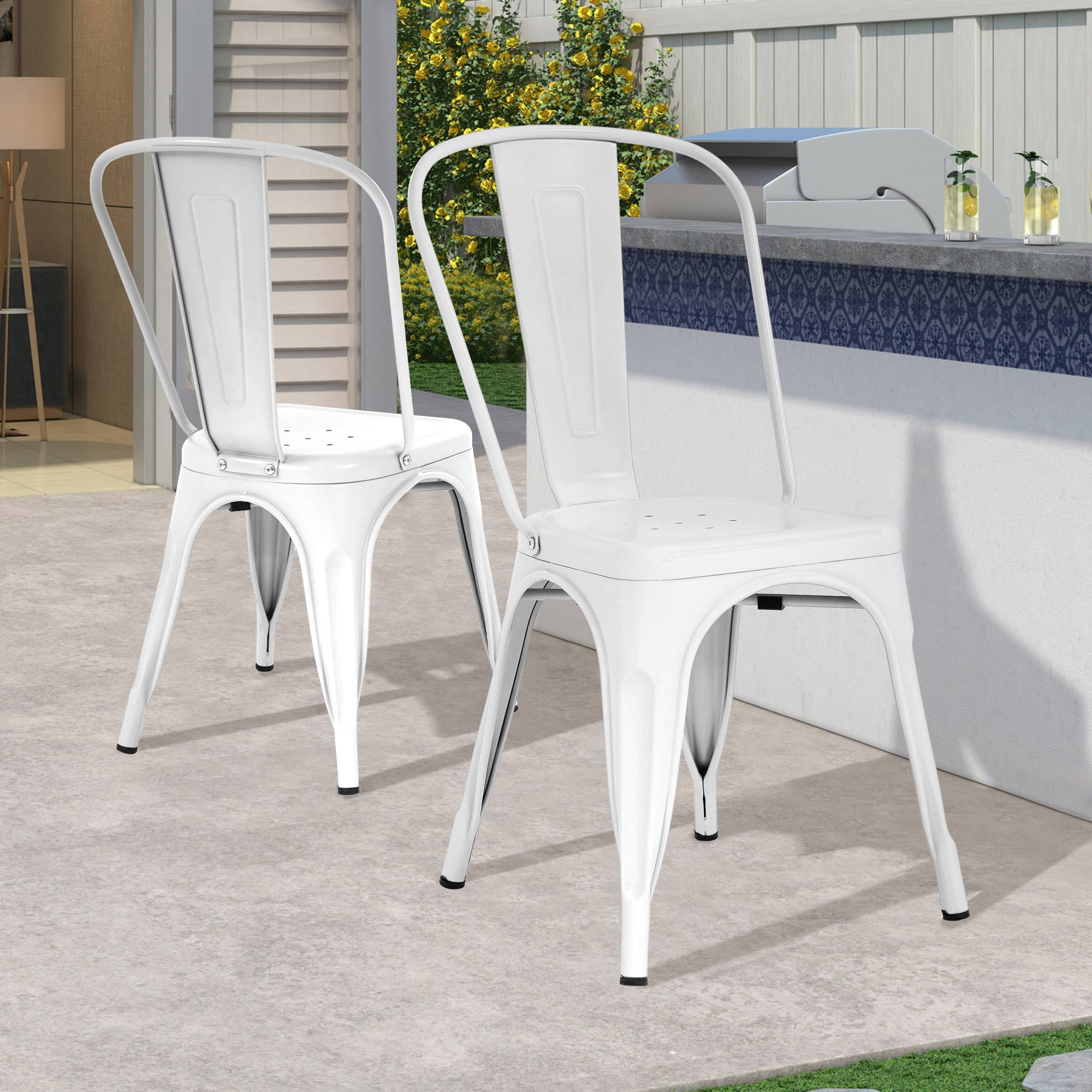CL.HPAHKL Dining Chairs Set of 4, Metal Kitchen Chairs 330LBS Weight Capacity, Stackable Indoor Outdoor Chairs for Kitchen Dining Room Café Restaurant Bistro Patio Bar Chairs, Cream