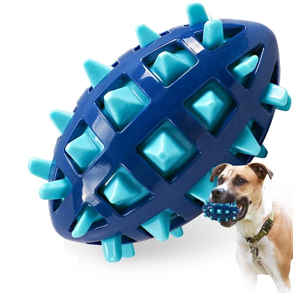 Dog Toy Ball, Dog Spiky Toy Ball with Squeaker, for Floating Chewing Fetching and Interactive Play, 5.12 x 3.35 x 3.35 Inches (Blue)