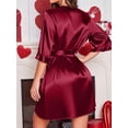 thumbnail image 4 of Avidlove Women's Satin Robe Ruffle Sleeve Short Belted Kimono Bathrobe Lingerie Bridesmaids Sleepwear, 4 of 8