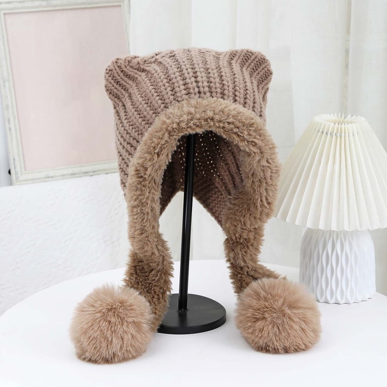 Winter Knit Beanie with Ear Flaps and Cat Ears, Acrylic Winter-Cute-Cat-Ears-Knit-Hat-  main image 4