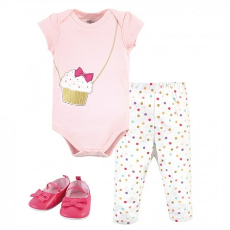 

Little Treasure Baby Girl Cotton Bodysuit Pant and Shoe 3pc Set Cupcake 0-3 Months