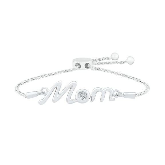 DGOLD Sterling Silver White Round Diamond Bolo MOM Bracelet (0.02 Cttw)