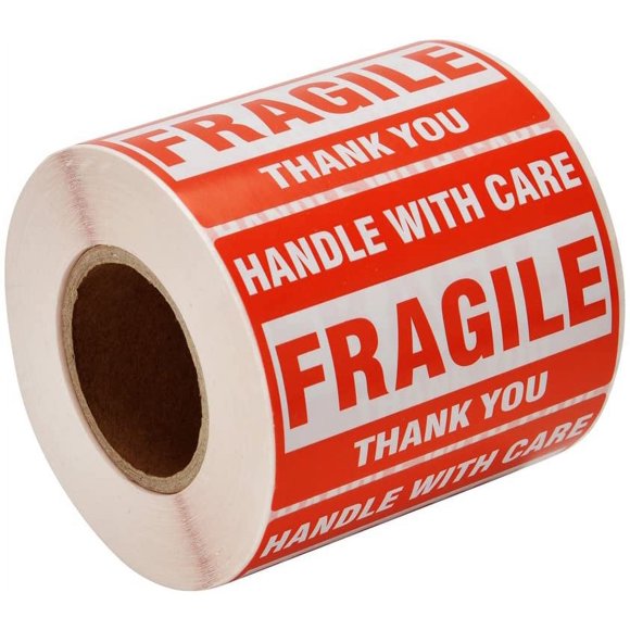 Biinggo Fragile Stickers, Removable, Shipping Labels, 2' x 3', Vibrant-Red, 500 Count, 1 Pack