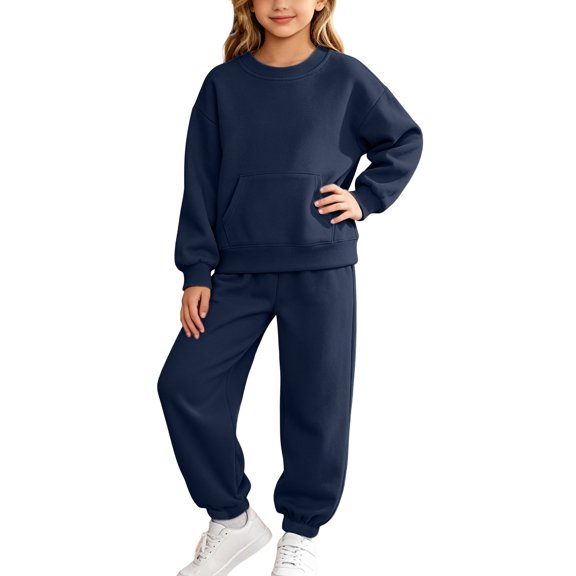 Dnhxils Girls Athletic Sets Kids Two Piece Outfits Long Sleeve Pullover Sweatpants with Pockets for Teen Girls Fall Sports Clothes