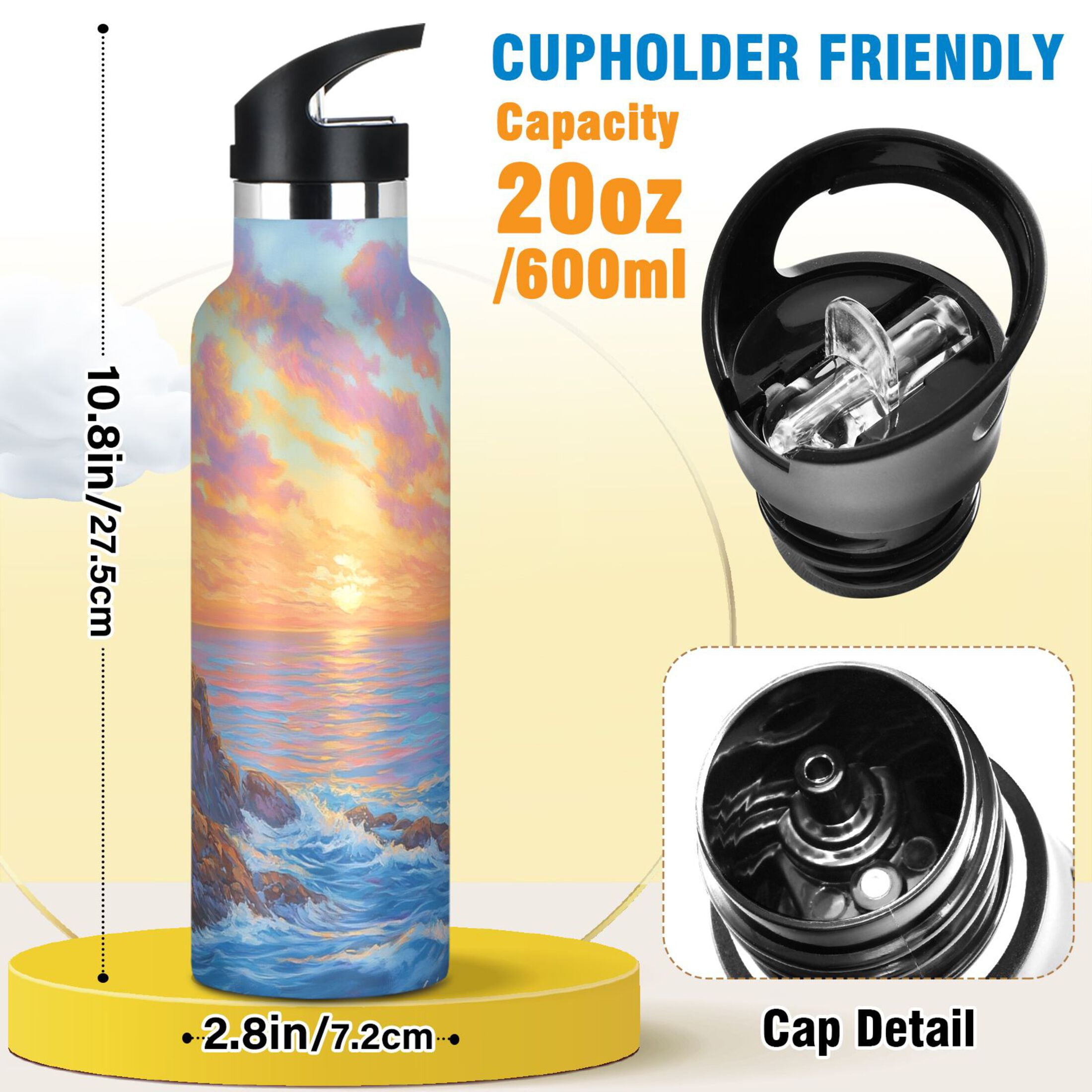600ML Stainless Steel Insulated Cup Sports Water Bottle Portable Thermos Cup Water Glasses Insulated Tumblers Convenient and Durable Lighthouse by The Sea