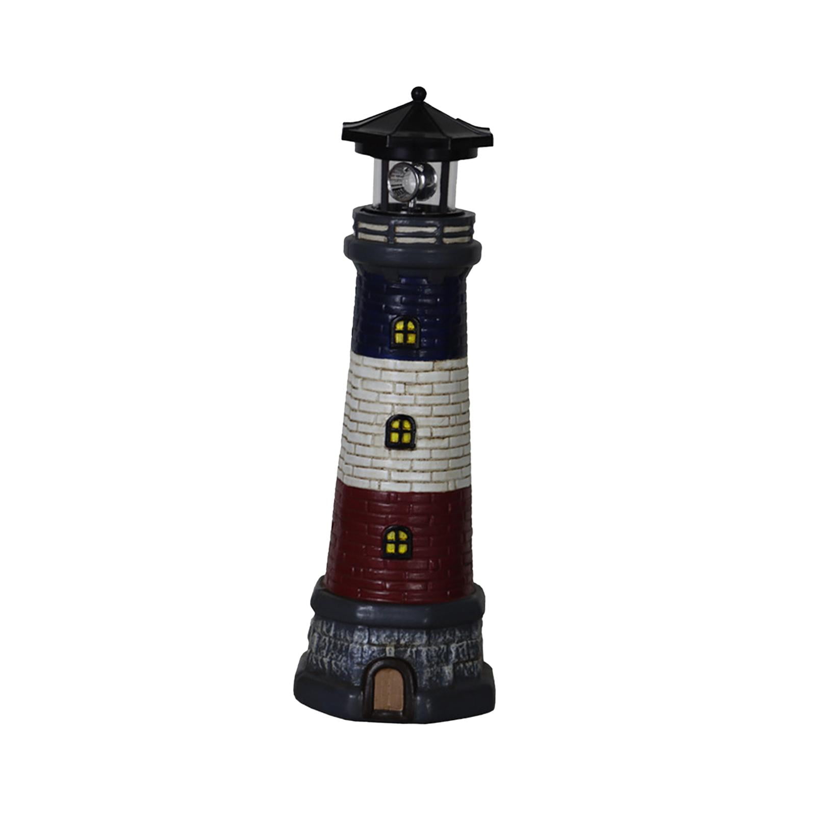 figatia Garden Solar Lighthouse Statue Lamp 360 Degree Rotating Light Yard Patio Sculpture Height 37.5cm for Tree Stumps Multipurpose Black Top