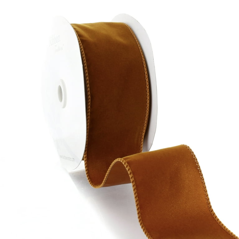 Ribbon Traditions 2.5 Wired Suede Velvet Ribbon Old Gold - 25