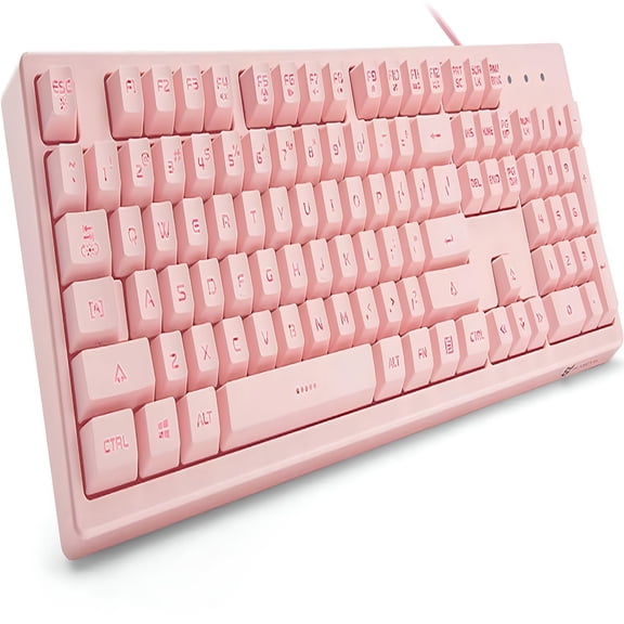 GJX Pink Keyboard with 7-Color LED Backlit, 104 Keys Quiet Silent Light Up Keyboard, 19-Key Anti-Ghosting Gaming Keyboard Mechanical Feeling Waterproof Wired USB for Computer, Mac, Laptop
