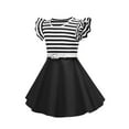 thumbnail image 3 of vdgthytj Toddler Girl's Vintage Dress Summer Striped Ruffle Sleeve Flare A-Line Birthday Party Dress with Belt, 3 of 7