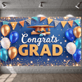 thumbnail image 6 of Gold Grad Cap Graduation Banner Colorful Balloons Graduation Backdrop Blue Background Glittery Design Academic Background for Graduation Party College Graduation Graduation Photoshoot, 6 of 9