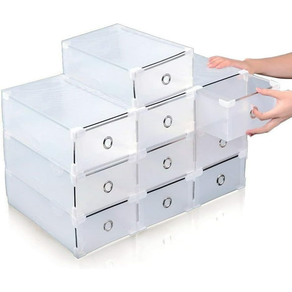 Foldable Stackable Shoe Organizer, Clear Plastic Shoes Storage Boxes, High-Quality Material for Closet Bedroom Small Space, Easy Assembly Storage Solutions (10PCS)