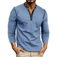 thumbnail image 2 of COSFO Long Sleeve Mens Tshirts Cotton Casual Henley Blue Shirts Comfort Pullover Classic Fit Soft Classic T-Shirt, 2 of 9