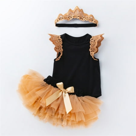 

3pcs/set Baby Girls Half/1st/2nd Birthday Skirt Sets Sleeveless Solid Color Romper+ Tulle Tutu Skirts+ Headband Clothes Set Black 0-3 Months