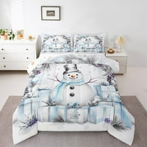 Manfei Winter Blue Snowman Full Size Comforter Sets, Merry Christmas Bedding Comforter Set, Western Festival Holiday Reversible Bedding Sets, Super Cozy Room Decor, 3-Piece