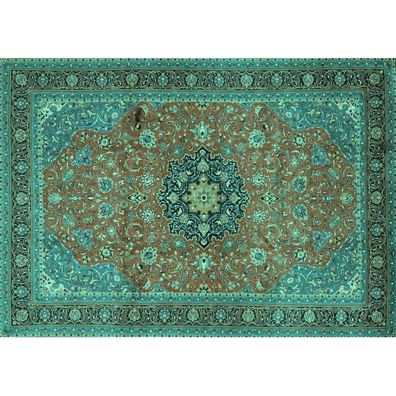 Ahgly Company Indoor Rectangle Medallion Turquoise Blue Traditional Area Rugs, 5' x 7'