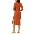 thumbnail image 3 of INSPIRE CHIC Women's Long Sleeve V Neck Twist Front Slim Fit Knit Side Slit Midi Sweater Dress XL Brick Red, 3 of 6