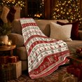 thumbnail image 3 of Red Christmas Stripes with Snowmen and Wreaths, Festive Nordic Style for Holiday Lovers, Winter Icon Rows and Christmas Gift, Soft Flannel Blanket for Family Room and Guest Room, Home Decor, 3 of 9
