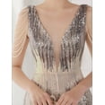 thumbnail image 6 of Women's V Neck Sequin Formal Evening Dress Tassel Bead Sleeve Mermaid Long Gown 1920S Party Maxi Military Dress, 6 of 6
