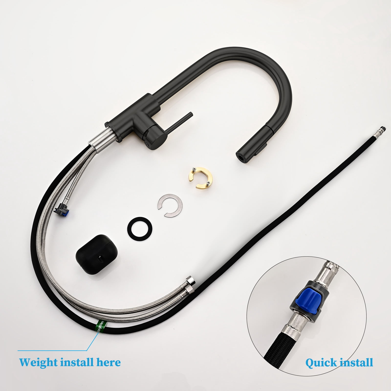 Havin Black Kitchen Faucet with Pull Down Sprayer, High Arc Stainless Steel Material, with cUPC Ceramic Cartridge,Without Deck Plate,Fit for 1 Kitchen Sink or Laundry Sink,Matte Black Color HV501B