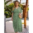 thumbnail image 5 of Women'S Plus Size Wrap V Neck Short Sleeve Ruffle Hem A Line Short Dress Green XXXL, 5 of 8