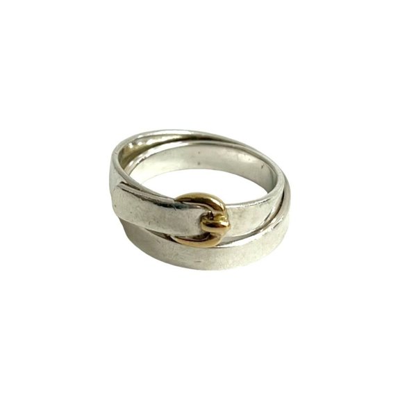 Pre-Owned HERMES Double Tour Sterling Silver 925 18K Gold Ring, Size 12, Jewelry for Men and...
