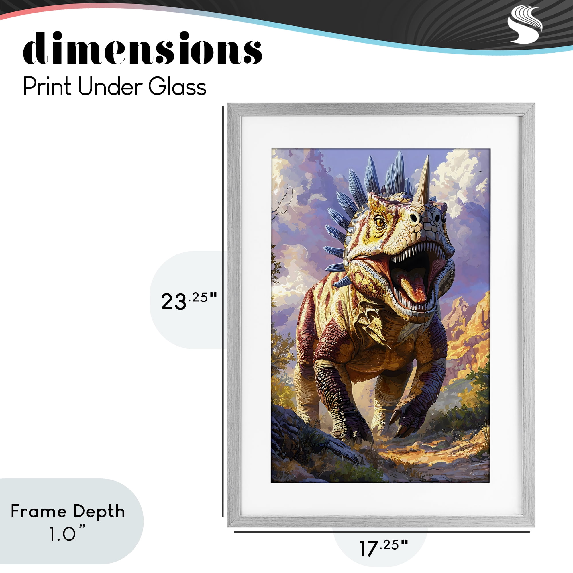 Stupell Industries Fierce Horned Dinosaur Gray Framed Print Under Glass, design by Creative Studio