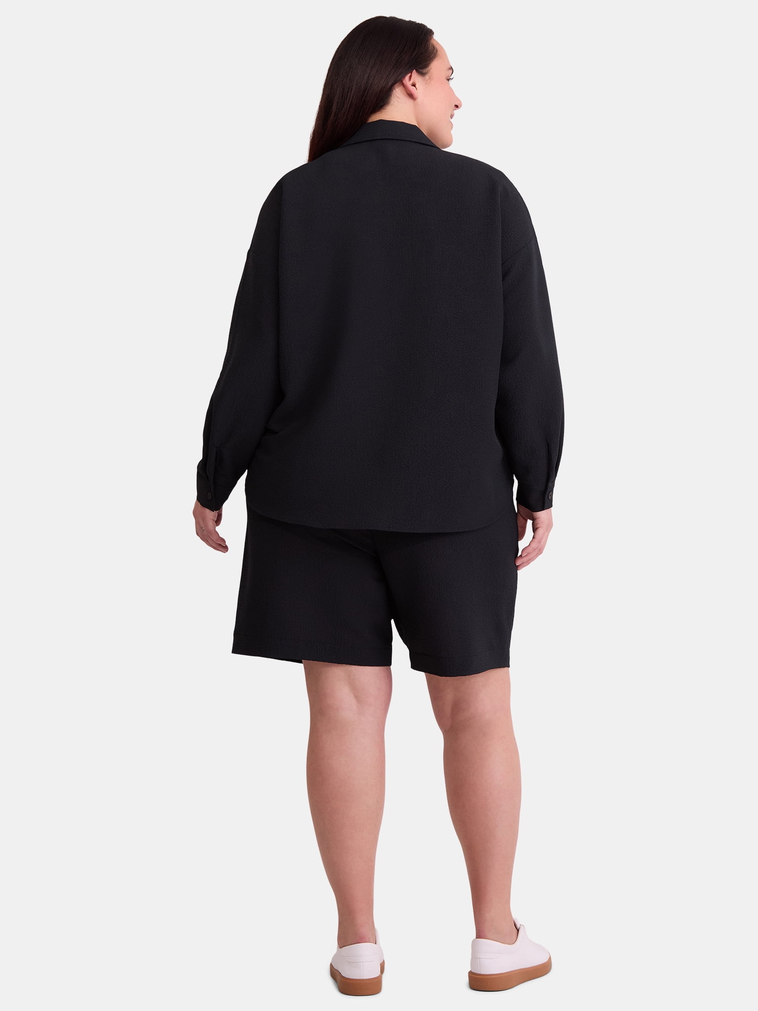 Just My Size Women's Plus Size Gauze Button Front Shirt and Pull On Shorts Set, 2-Piece, Sizes 0X-4X