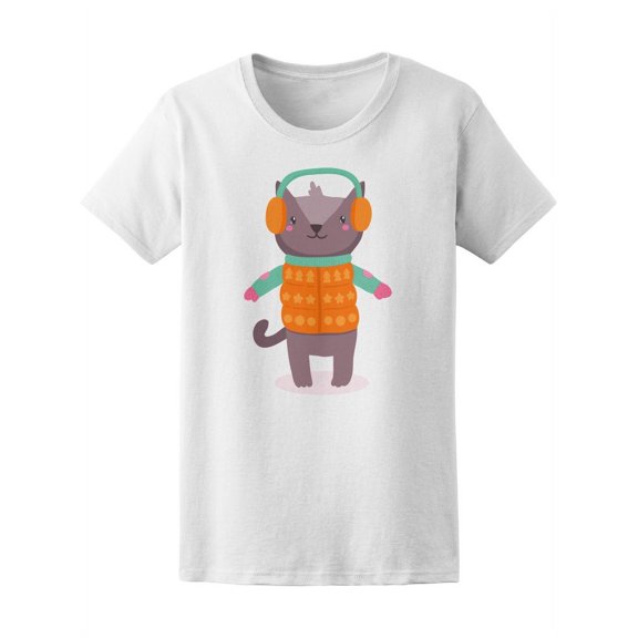 Cat Warm Winter Clothes Mittens T-Shirt Women -Image by Shutterstock, Female Large
