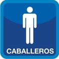 thumbnail image 1 of Señalamiento: "Baños, sanitarios, WC para caballeros", azul y blanco. Impreso sobre plástico estireno calibre 40, medidas: 20 x 20 cm, para interiores. Letrero, Señal informativa cuadrada., 1 of 4