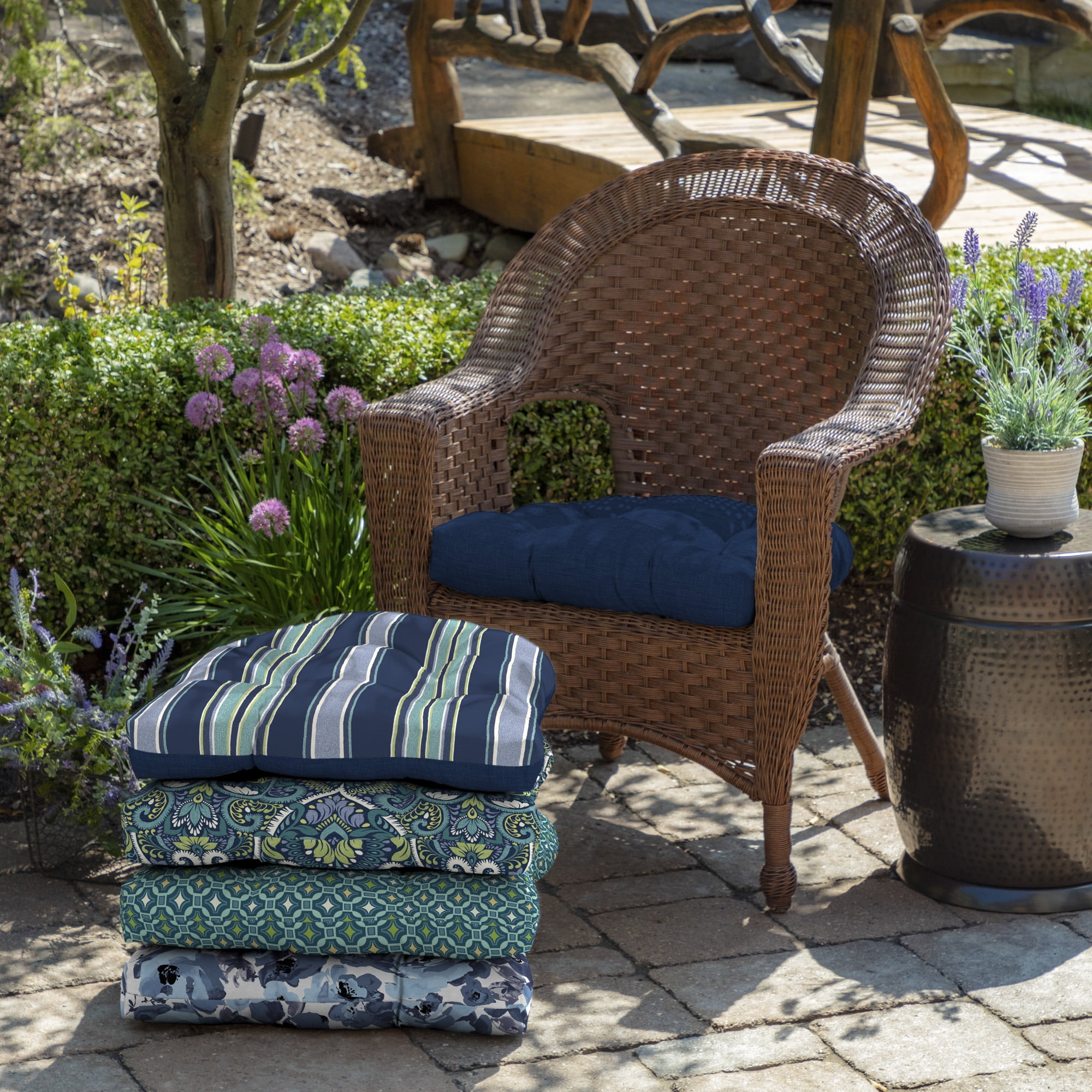 ARDEN Outdoor Wicker Chair Cushion, 2 pack, 20 x 18, Sapphire Blue Leala
