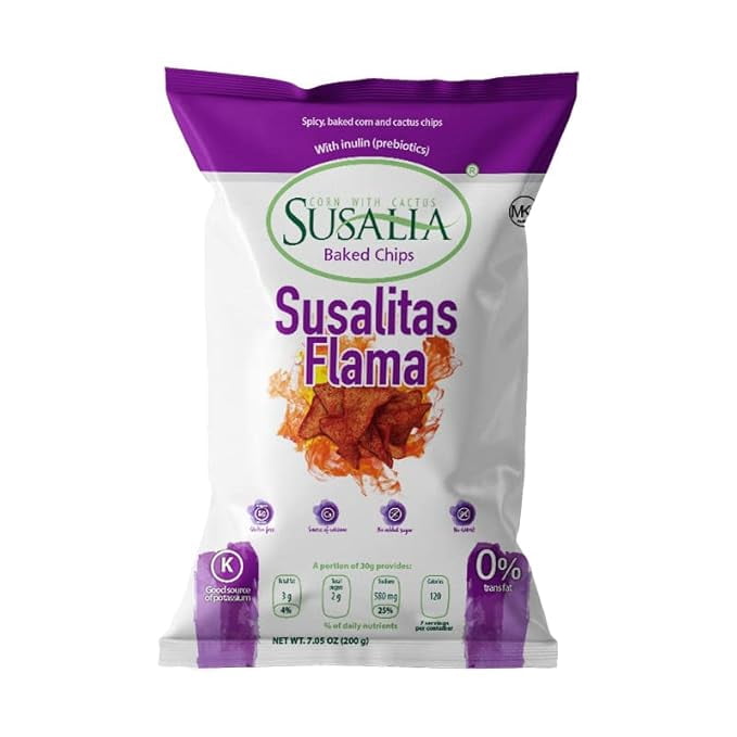SUSALIA Susalitas Flama | 4 bags, 7.05 ounce each | Gluten Free Flaming Hot Corn & Cactus Chips | Healthy Snacks