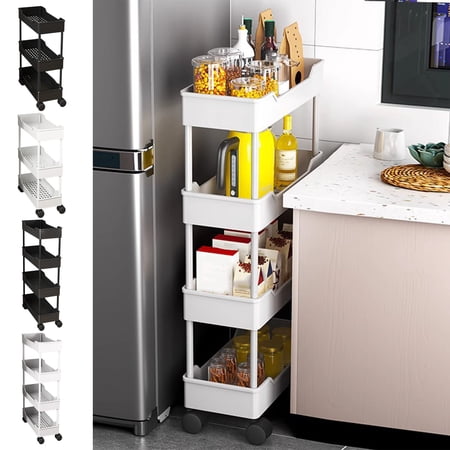 Narrow Storage Cart with Wheels - Slim Space-saving Design Adjustable Shelves Brake-lock Stability for Kitchen Bathroom Organization