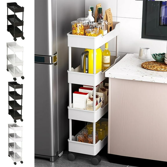 Storage Cart under $5! kkbbma Rolling Storage Cart with Wheels, 3-Tier Narrow Utility Organizer Rack for Kitchen Bathroom Bedroom, Easy Assembly Mobile Shelving Unit