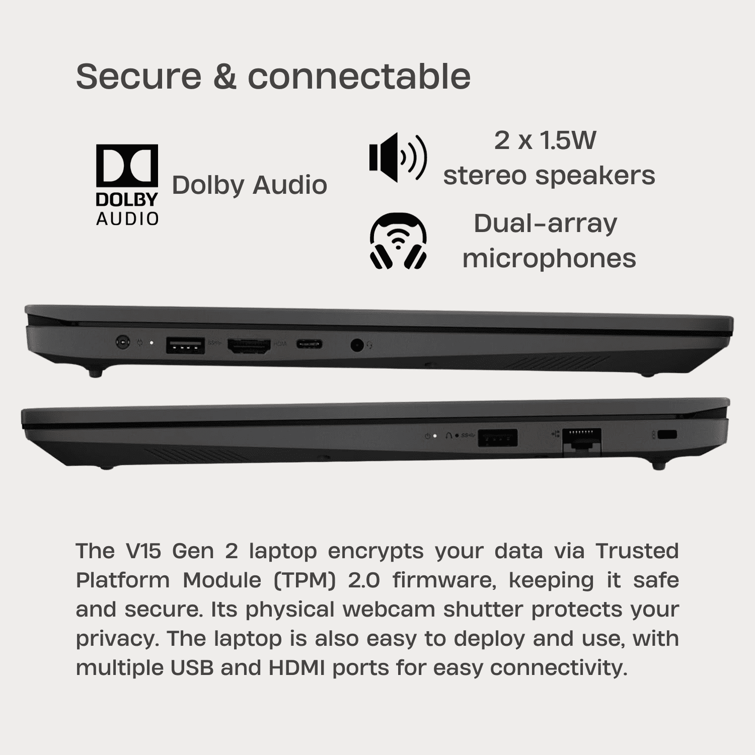 Lenovo V15 G2 Business Laptop, 15.6" FHD Screen, Intel Celeron N4500, 16GB RAM, 1TB SSD, Webcam, HDMI, Wi-Fi, Windows 11 Home, Black