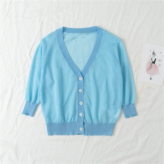 DPTALR Toddler Kids Baby Girls Cute Color Long Sleeved Thin Style Button Cardigan Coat