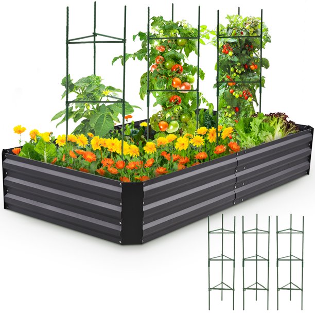 NUU GARDEN 6x3ft Metal Raised Garden Bed - Dark Gray Outdoor Planter Box For Veggies, Herbs & Flowers