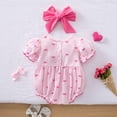 thumbnail image 3 of enyan Newborn Baby Girl 4th Of July Outfit Flag Embroidery Somcked Bubble Romper Short Sleeve Onesie Fourth Of July Outfit Light Pink,12-18 Months, 3 of 3