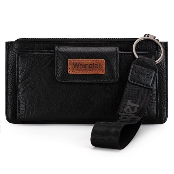Wrangler Minimalist Wristlet Wallet with Phone Slot & RFID Protection & Smooth Zipper, Black