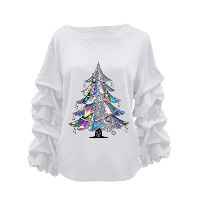 Chandail en Molleton pour Femmes Mode Hiver Manches Irrégulières Col Rond Chandail Décontracté Ample Surdimensionné Chemises Blanches