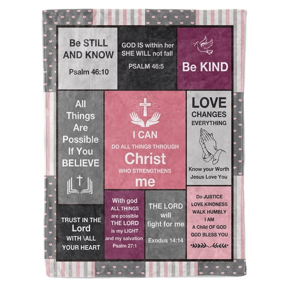 HiiKaa Christian Gifts for Women,Christian Inspirational Faith Bible Religious Gifts,Super Soft Flannel Throw Blanket,60x50",Pink Gray