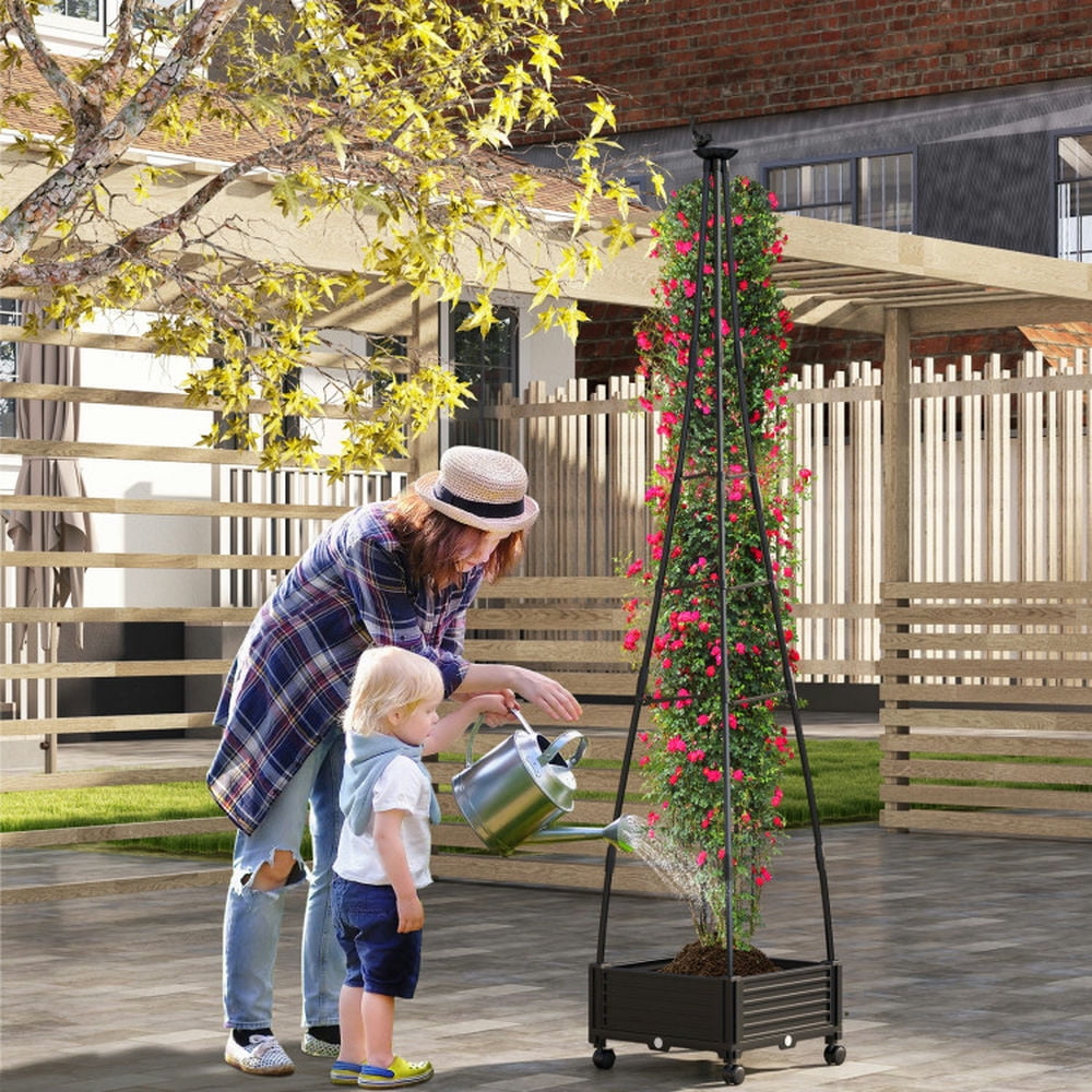 Aimee Lii Garden Obelisk Trellis with Self-Drainage System for Climbing Plants, Garden Beds Outdoor for Vegetables, Flowers, Herbs-Black