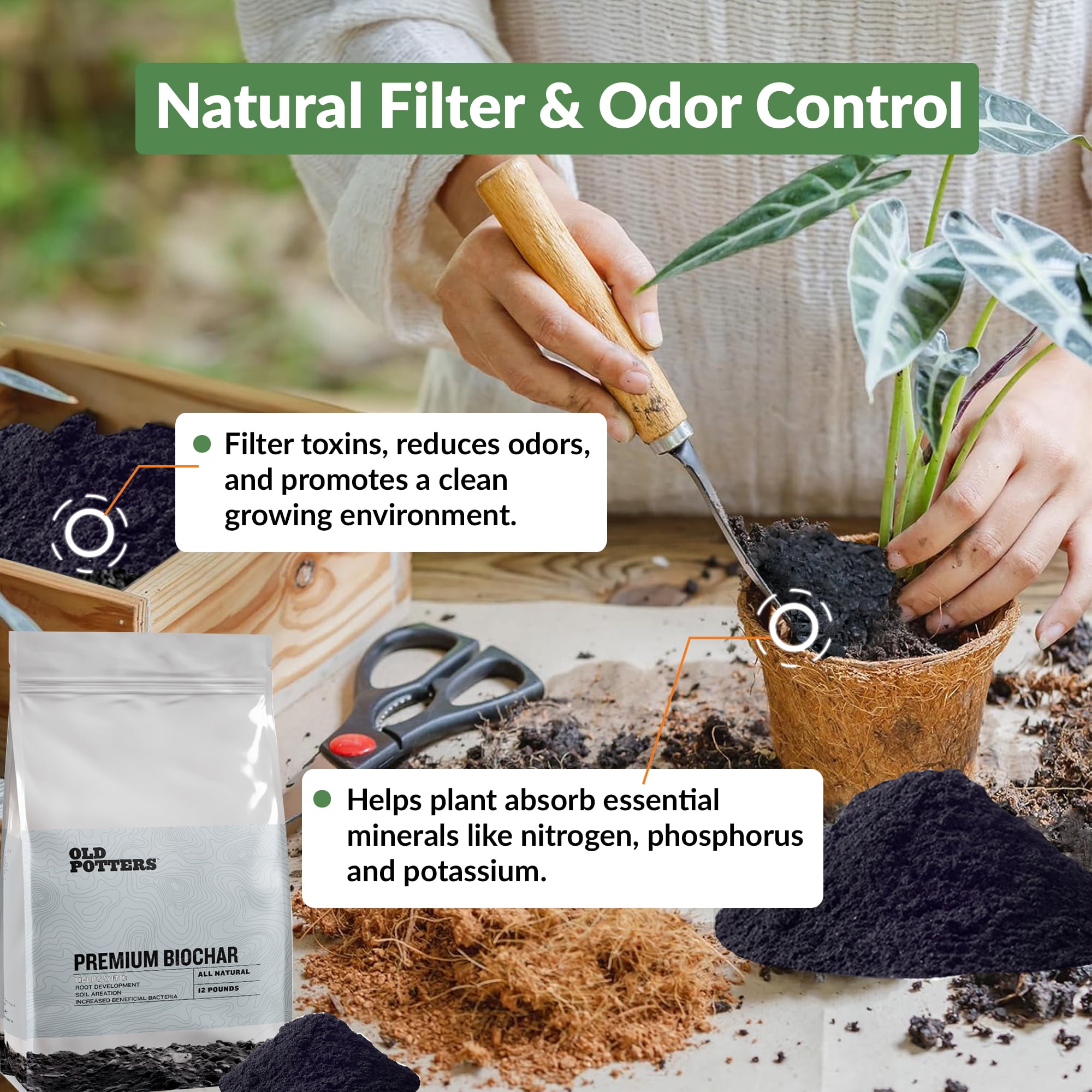 Premium Biochar Soil Enhancer – 100% Organic Charcoal Amendment for Improved Soil Health and Plant Growth 20 lbs