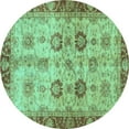 thumbnail image 1 of Ahgly Company Indoor Round Oriental Turquoise Blue Traditional Area Rugs, 3' Round, 1 of 4