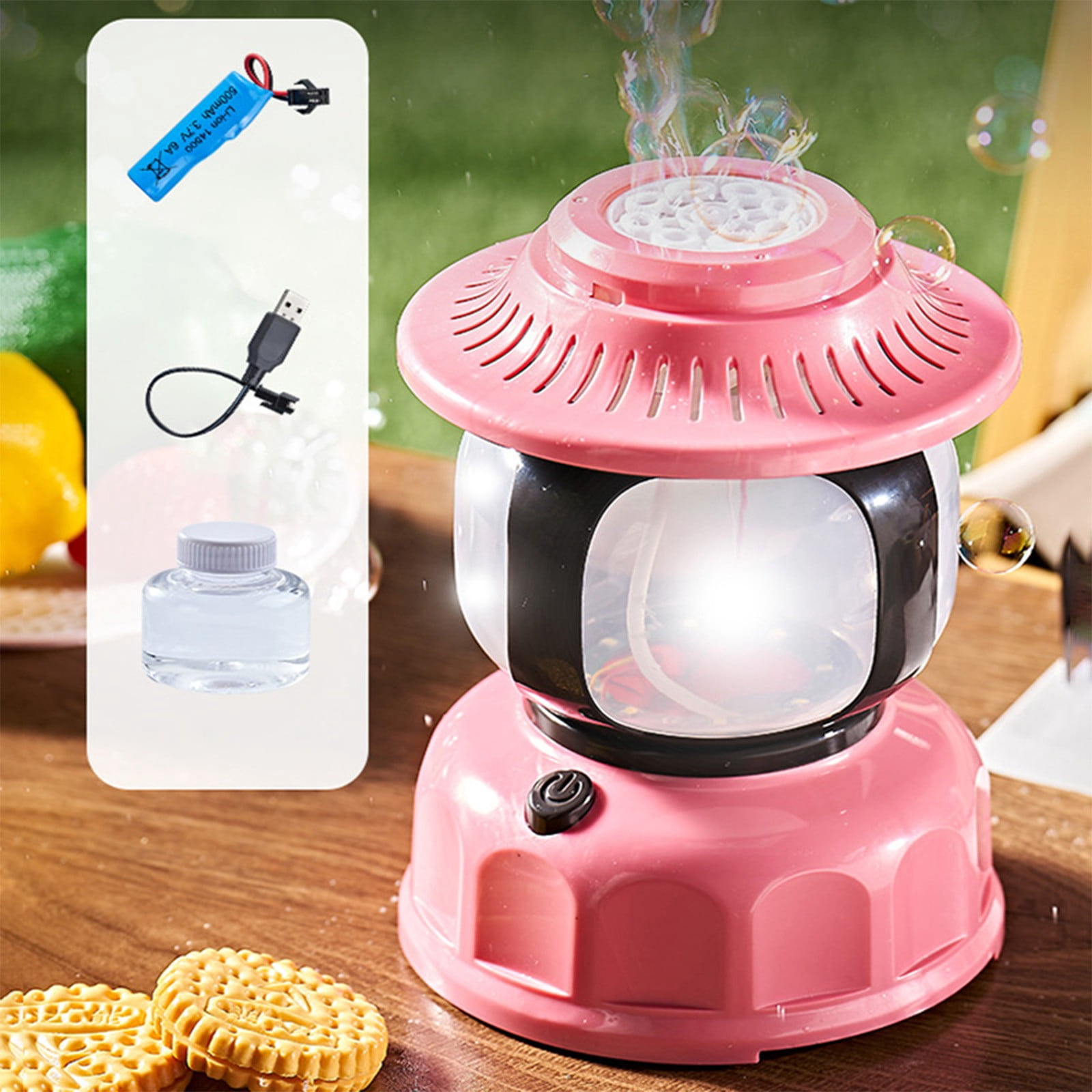 Rechargeable Bubble Machine for Ki-ds, Portable Bubble Blower with Soft LED Night Light, Automatic Bubble Maker for Outdoor & Indoor Use