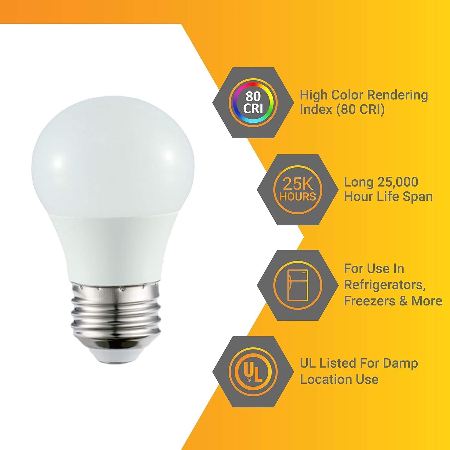 Diodesy- Pack of 4 A15/LED/6W/D/E/FR/27K LED Dimmable Bulb for Refrigerator/Freezers/Ceiling Fan, 2700K Warm White, 6W (40W Equiv.), 480 Lumens, Medium Base E26, Frosted Finish, UL Listed, Energy Star
