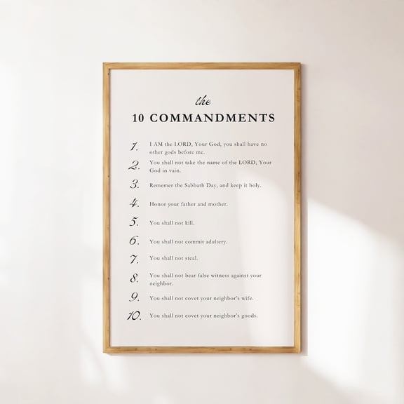 The 10 Commandments Christian Home Wall Decoration, Unframed Paper Poster 8x10in